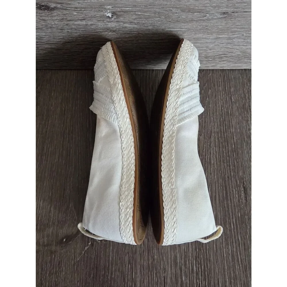 UGG Ynez Ballet Flats Womens 7 US Slip On Sherpa Heel Canvas Shoes White 1092238